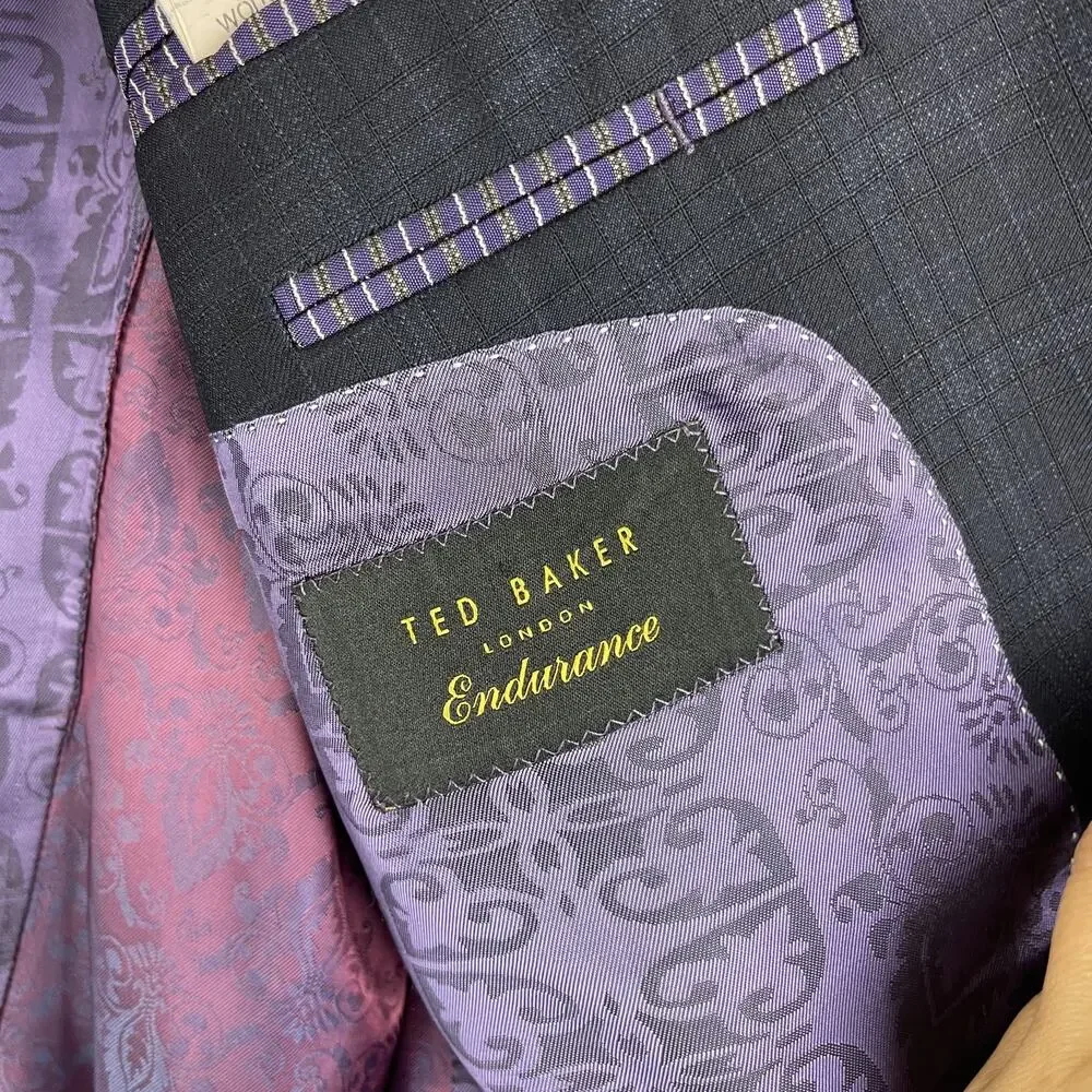 Ted Baker Endurance Blazer Sport Coat Mens‎ 46XL Blue Gray Plaid Wool 2 Button